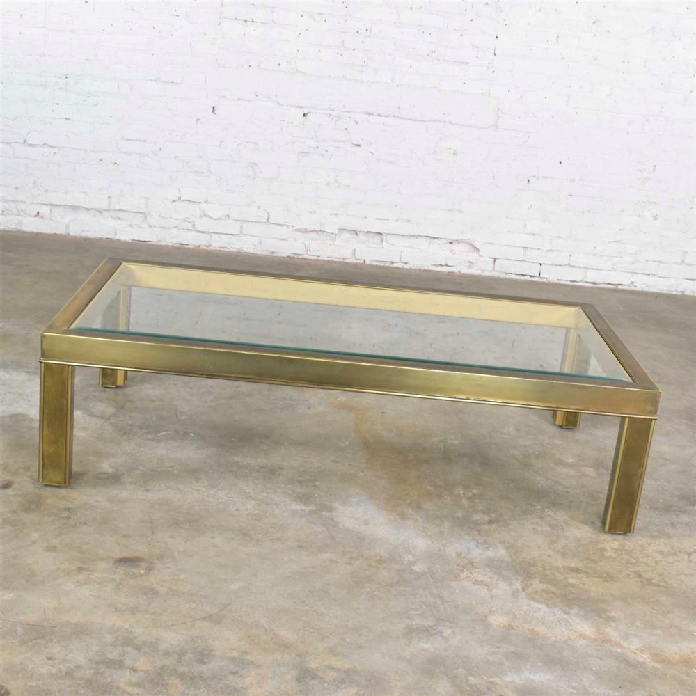 Large Modern Brass & Glass Parsons Style Coffee or Cocktail Table Style Mastercraft