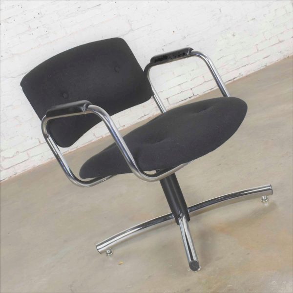 Vintage Modern Chrome & Black Office Armchair 4 Prong Base Style Steelcase 1970