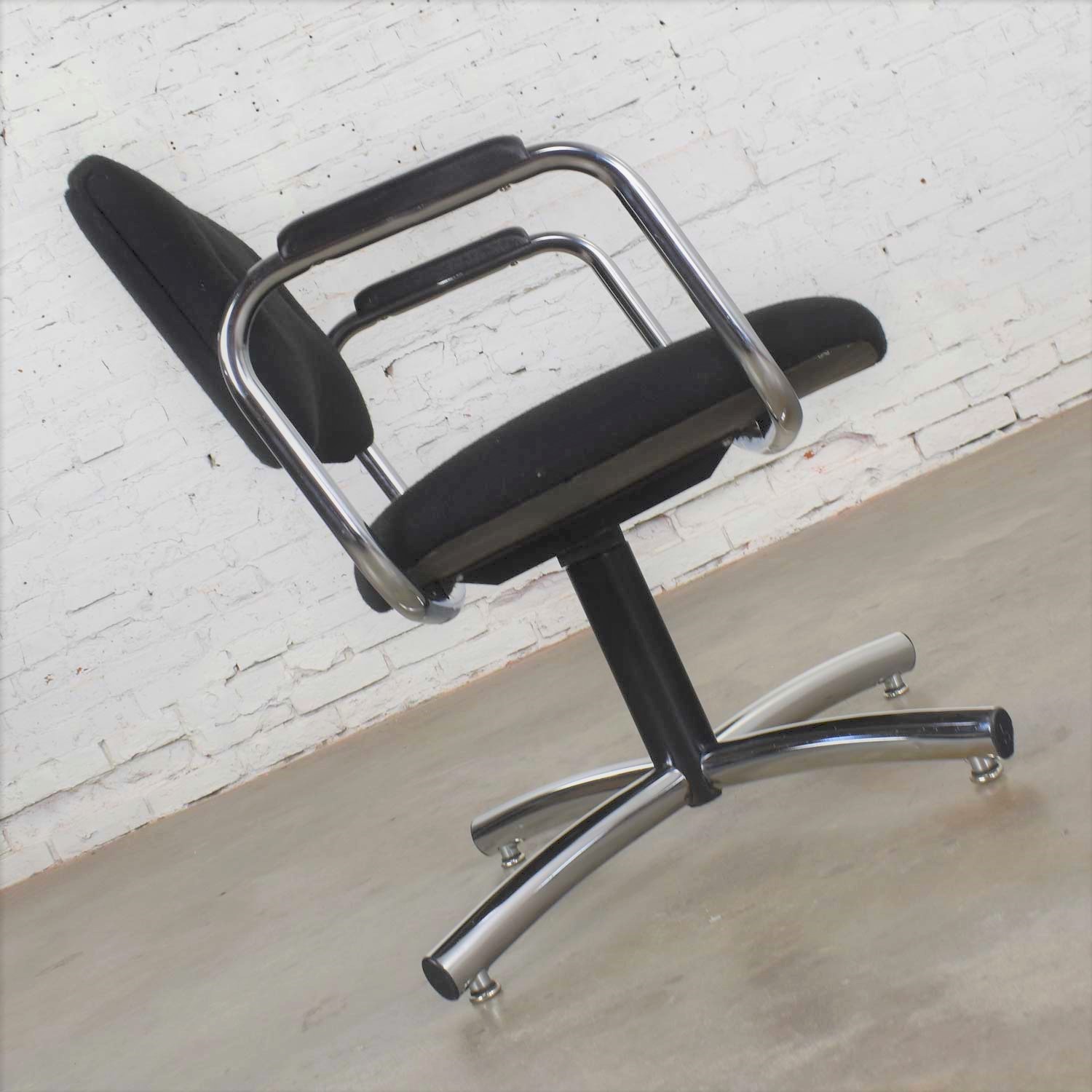 Vintage Modern Chrome & Black Office Armchair 4 Prong Base Style Steelcase 1970