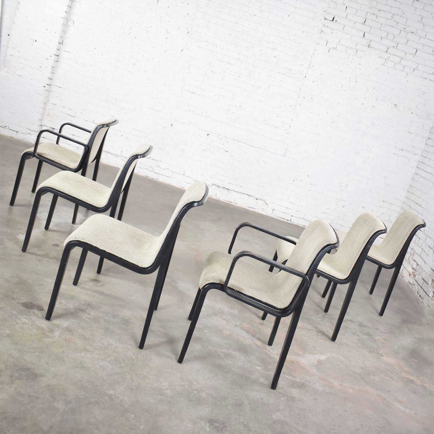 Vintage Mid-Century Modern Knoll 1300 Series Dining Chairs by Bill Stephens Set 6 Black