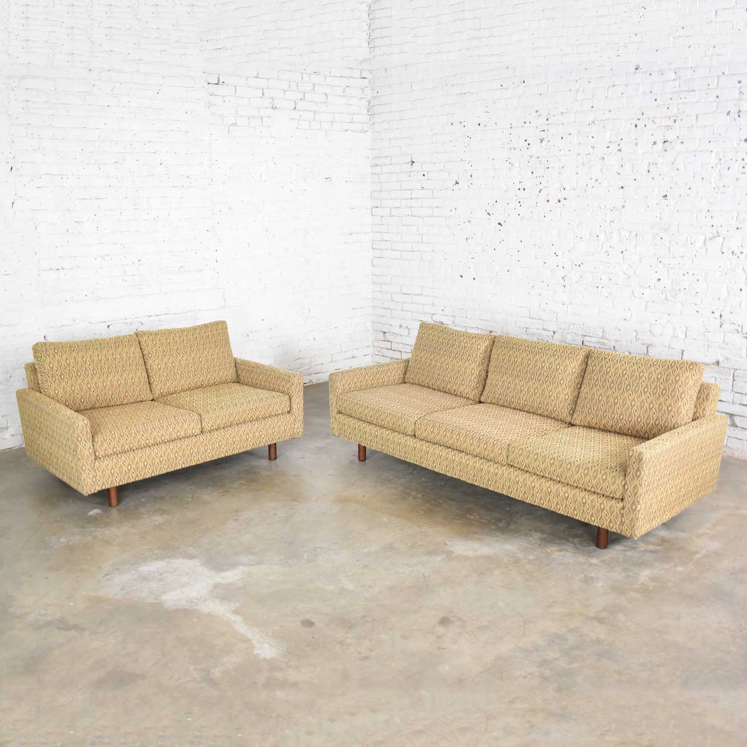 Mid Century Modern Sofa & Love Seat Pair Gold Lawson Style After Harvey Probber 1960