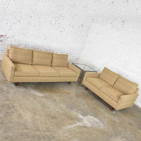 Mid Century Modern Sofa & Love Seat Pair Gold Lawson Style After Harvey Probber 1960