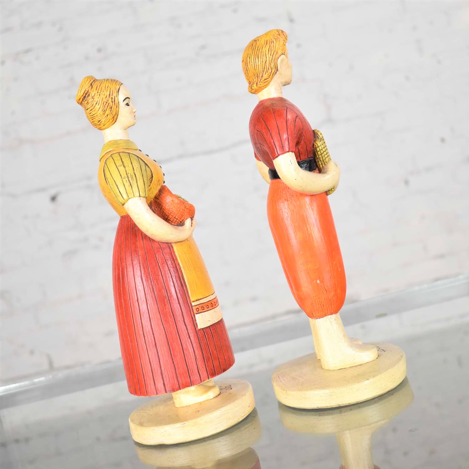 Sylvia Hood Marked Original Vintage Harvest Couple Chalkware Figurines Circa 1960-1965