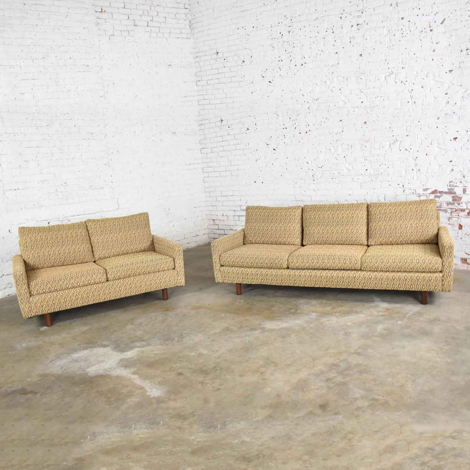 Mid Century Modern Sofa & Love Seat Pair Gold Lawson Style After Harvey Probber 1960