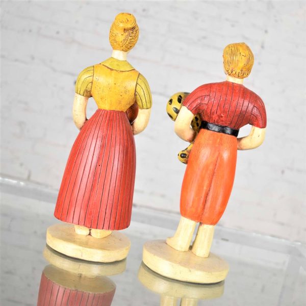 Sylvia Hood Marked Original Vintage Harvest Couple Chalkware Figurines Circa 1960-1965