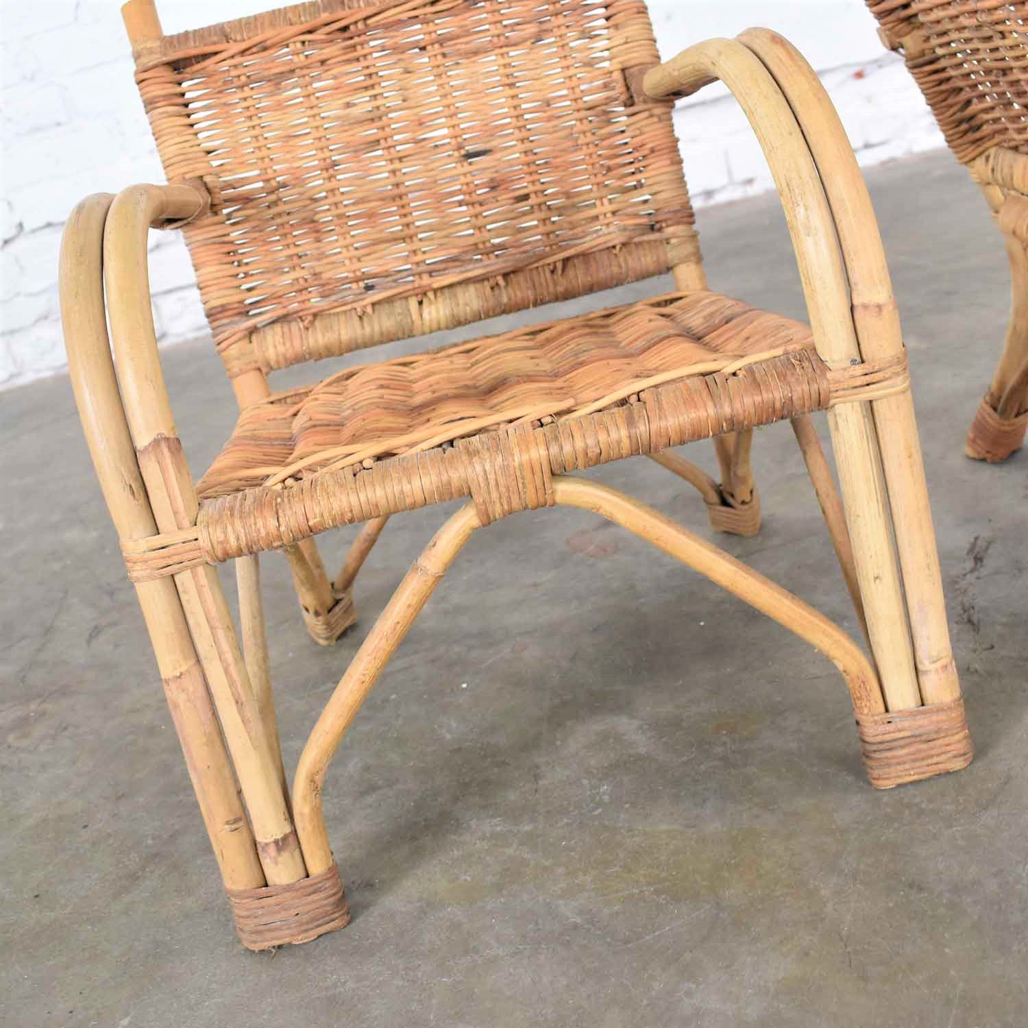 Children’s Rattan & Wicker Chairs with Bent Arms Vintage Pair 1930 – 1960