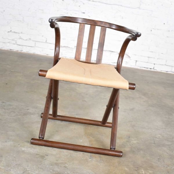 Thonet Style Bentwood Walnut Tone Folding Chair w/ Canvas Sling Seat Made in Romania