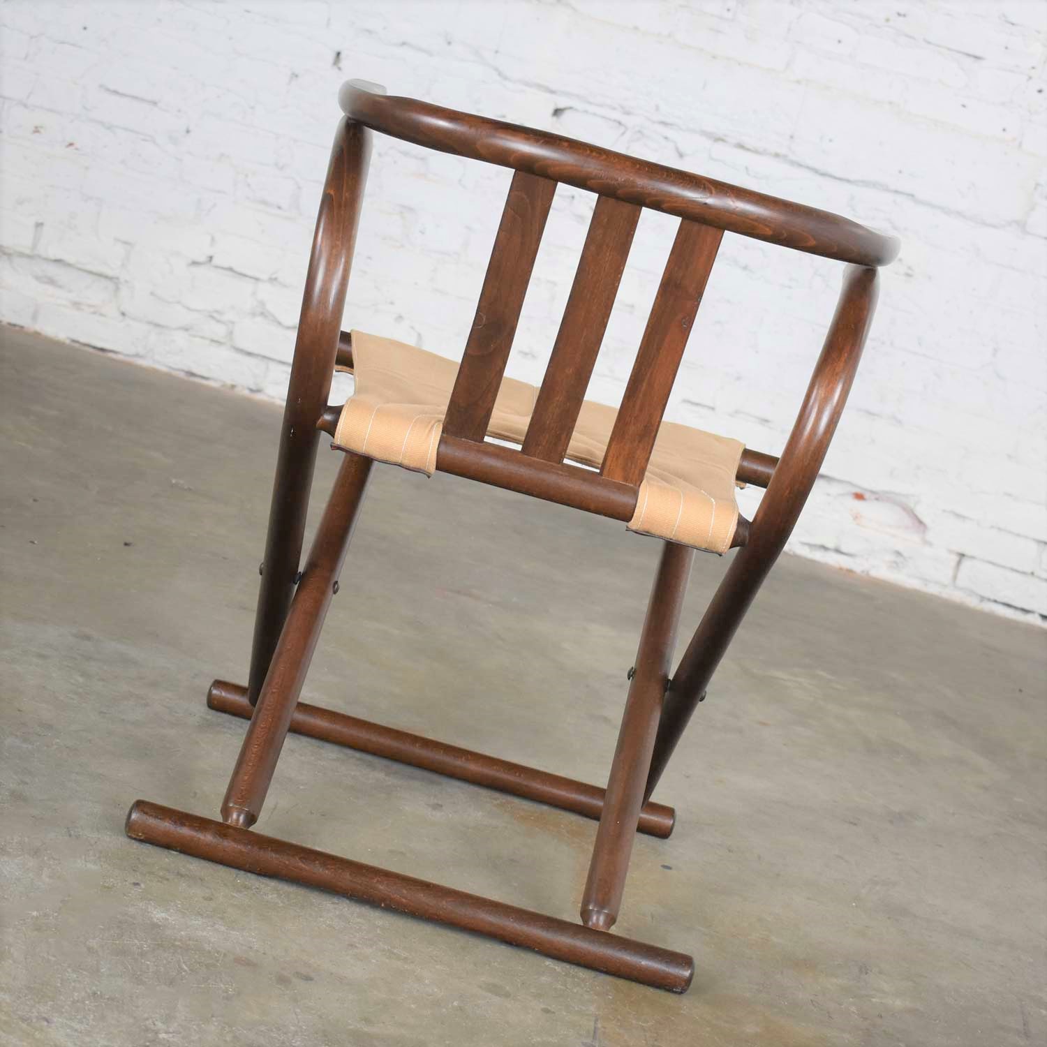 Thonet Style Bentwood Walnut Tone Folding Chair w/ Canvas Sling Seat Made in Romania