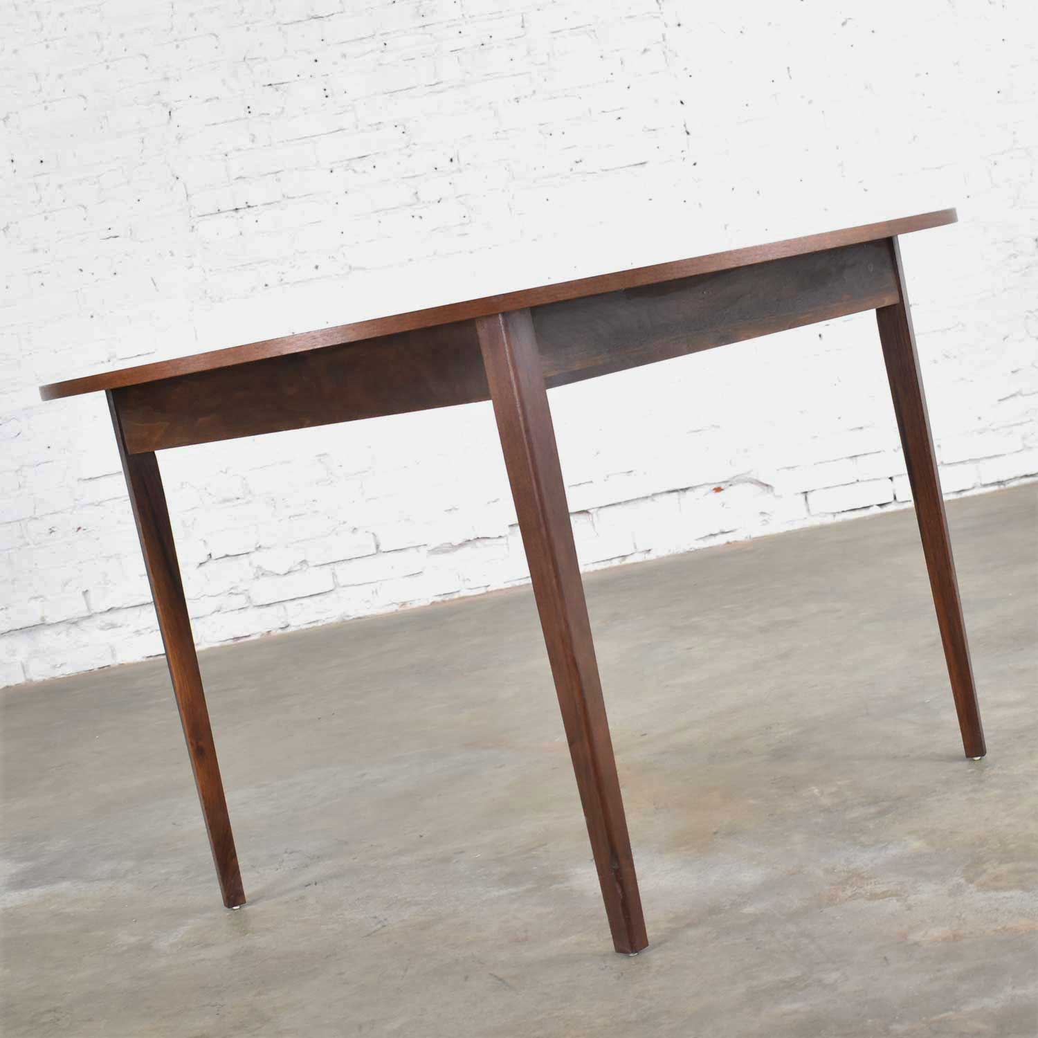 Mid Century Modern Walnut Round Flip Top or Folding Dining Table to Demilune Table 1960