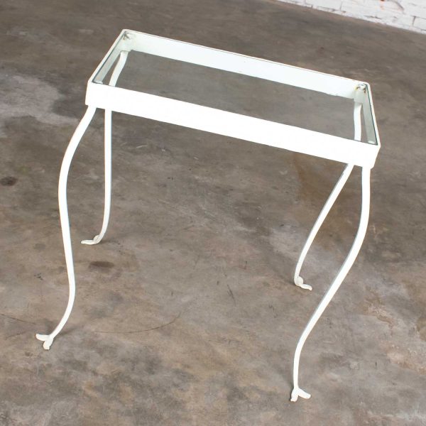 Vintage Hand Wrought Iron Rectangle Glass Top Side Table