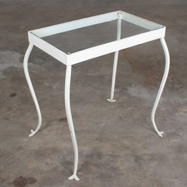 Vintage Hand Wrought Iron Rectangle Glass Top Side Table