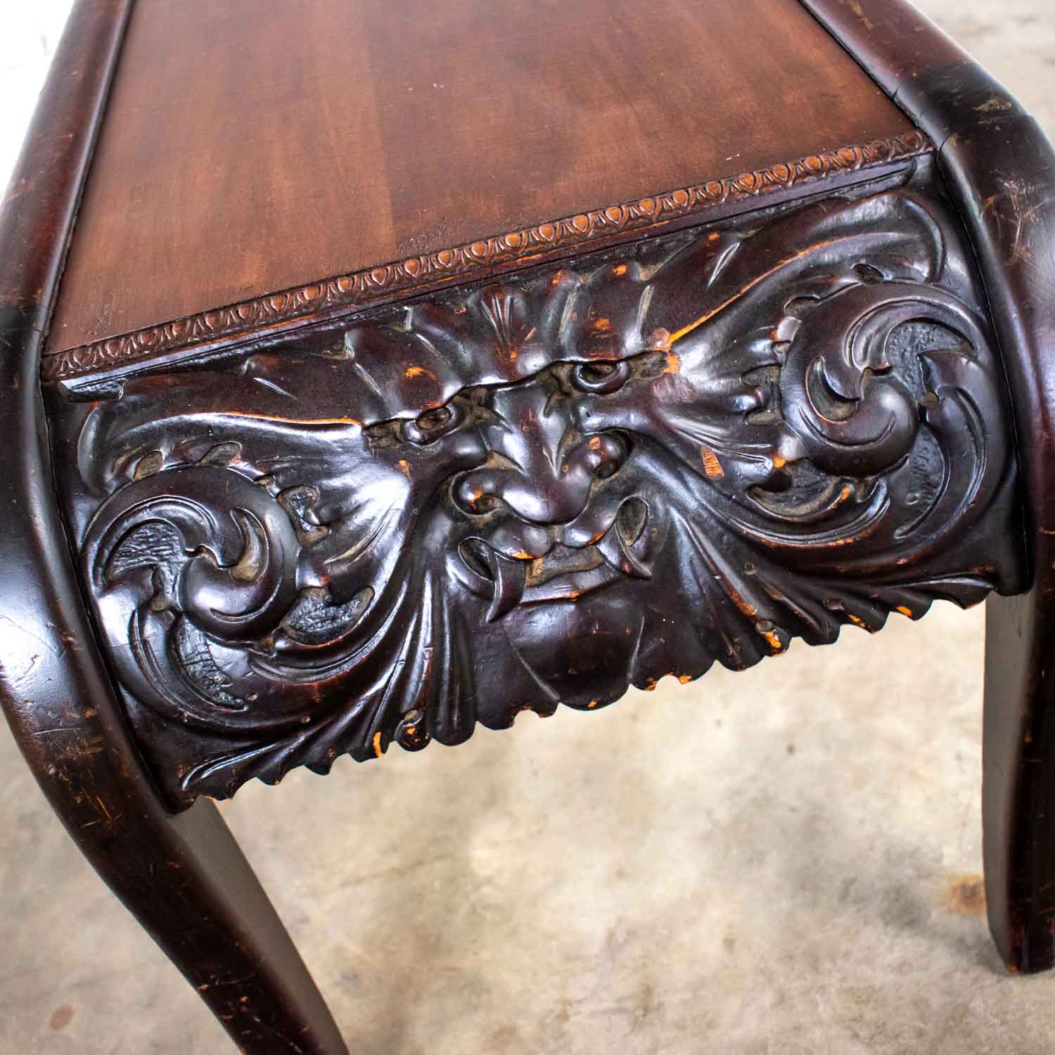 Antique Victorian Bench or Table North Wind Style Hand Carved Mythical Face