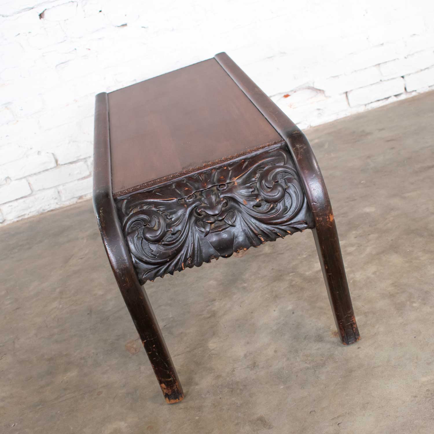Antique Victorian Bench or Table North Wind Style Hand Carved Mythical Face