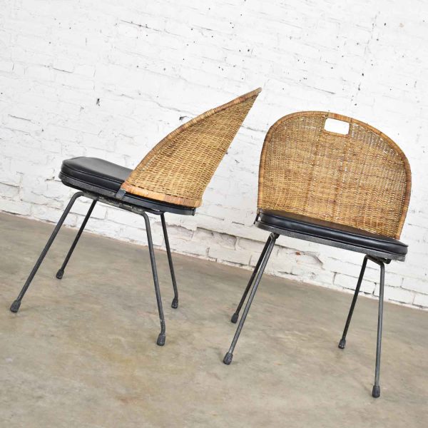 Mid Century Modern Iron & Wicker Pair of Neva-Rust Chairs by Maurizio Tempestini for Salterini