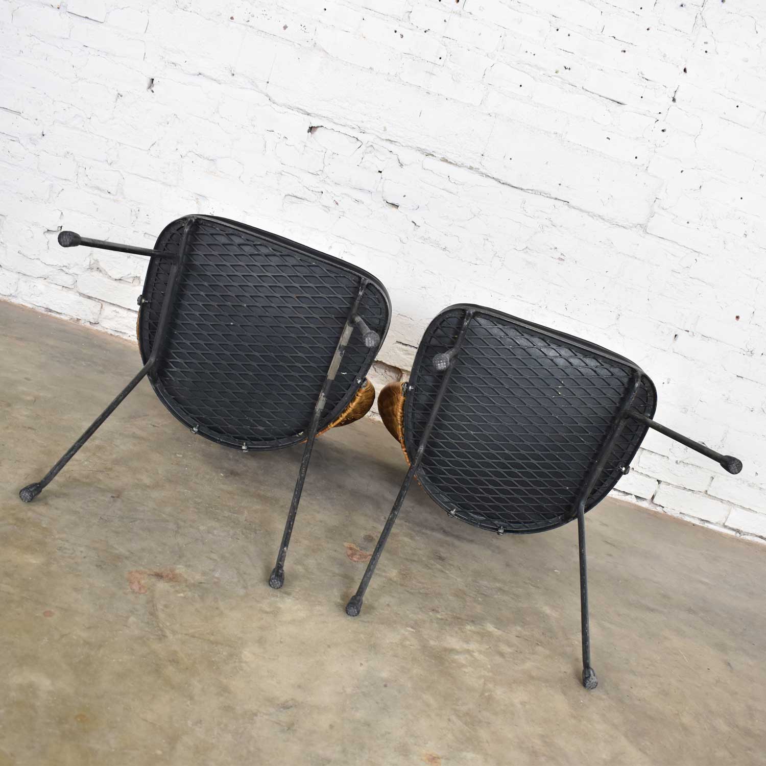 Mid Century Modern Iron & Wicker Pair of Neva-Rust Chairs by Maurizio Tempestini for Salterini