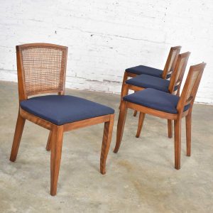 Vintage Mid Century Modern Set Of 4 Cane Back Dining Chairs Newly Upholstered Seats Warehouse 414