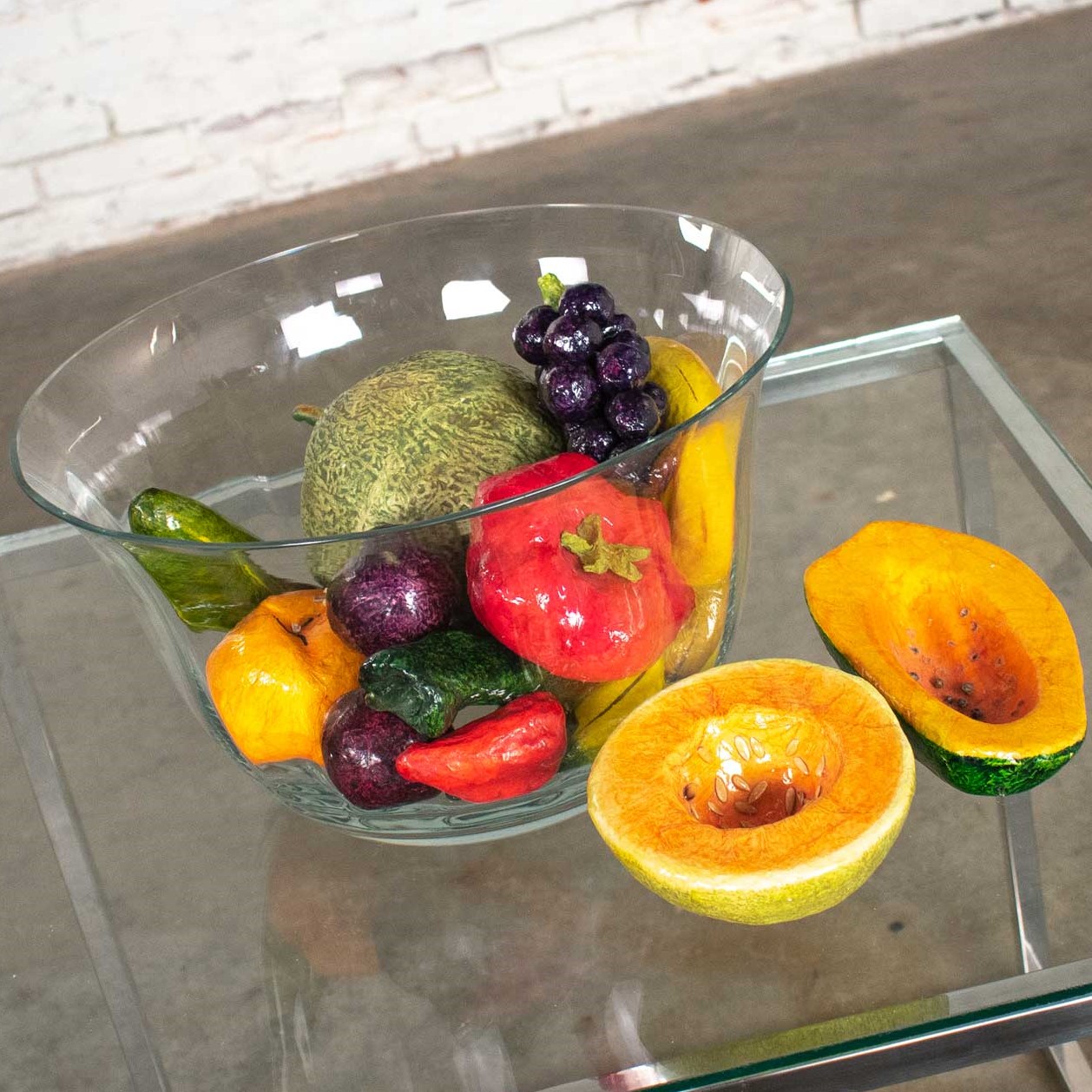 Modern Fused Glass Fruit Bowl. Sunny Yellow Accents Glass Fruit