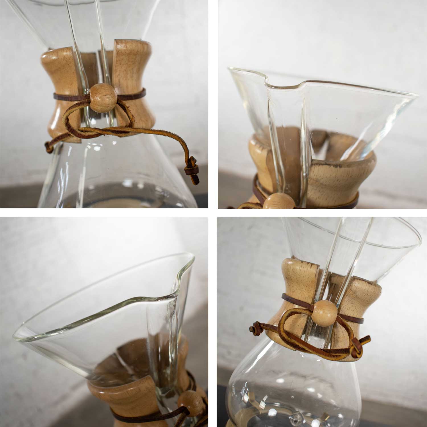 2 Mid Century Modern Chemex Pour Over Coffeemakers by Peter Schlumbohm & Vintage Brass Warmers