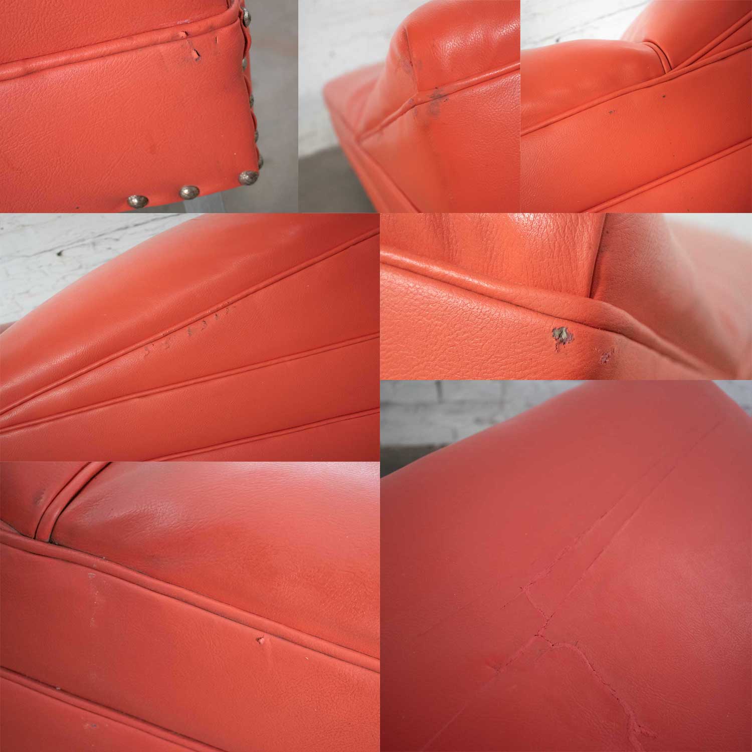 Mid Century Modern Chaise or Day Bed in Coral Vinyl Faux Leather with Aluminum Legs