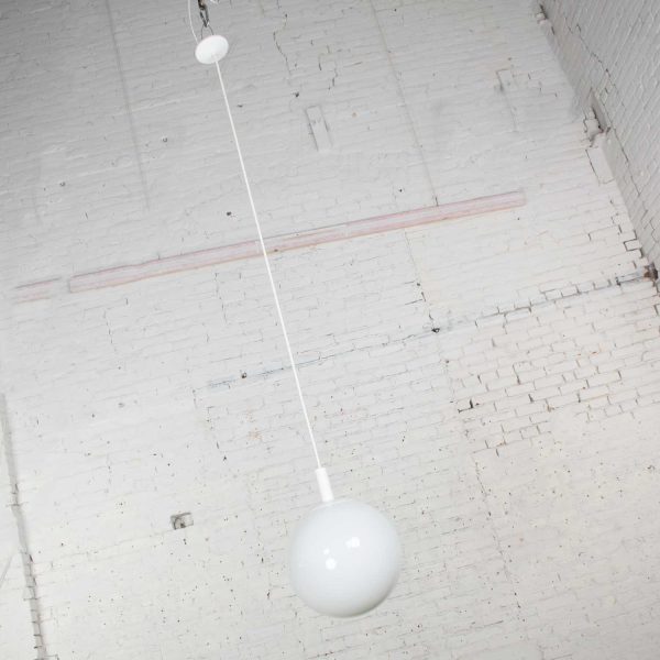 Mid Century Modern Blown Milk Glass Large Globe Pendant Light by Lite Trend of La Palma CA