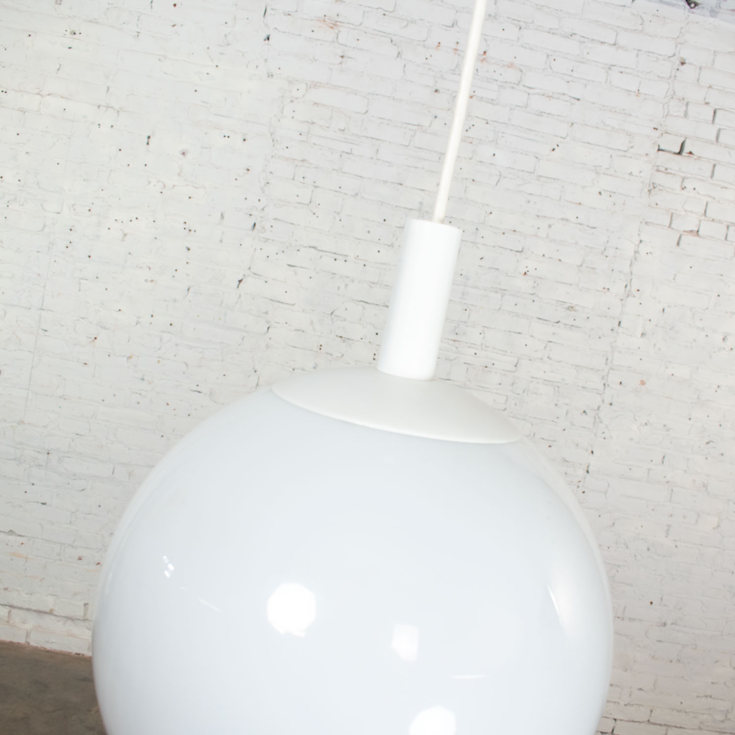 Mid Century Modern Blown Milk Glass Large Globe Pendant Light by Lite Trend of La Palma CA