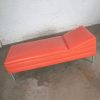 Mid Century Modern Chaise or Day Bed in Coral Vinyl Faux Leather with Aluminum Legs