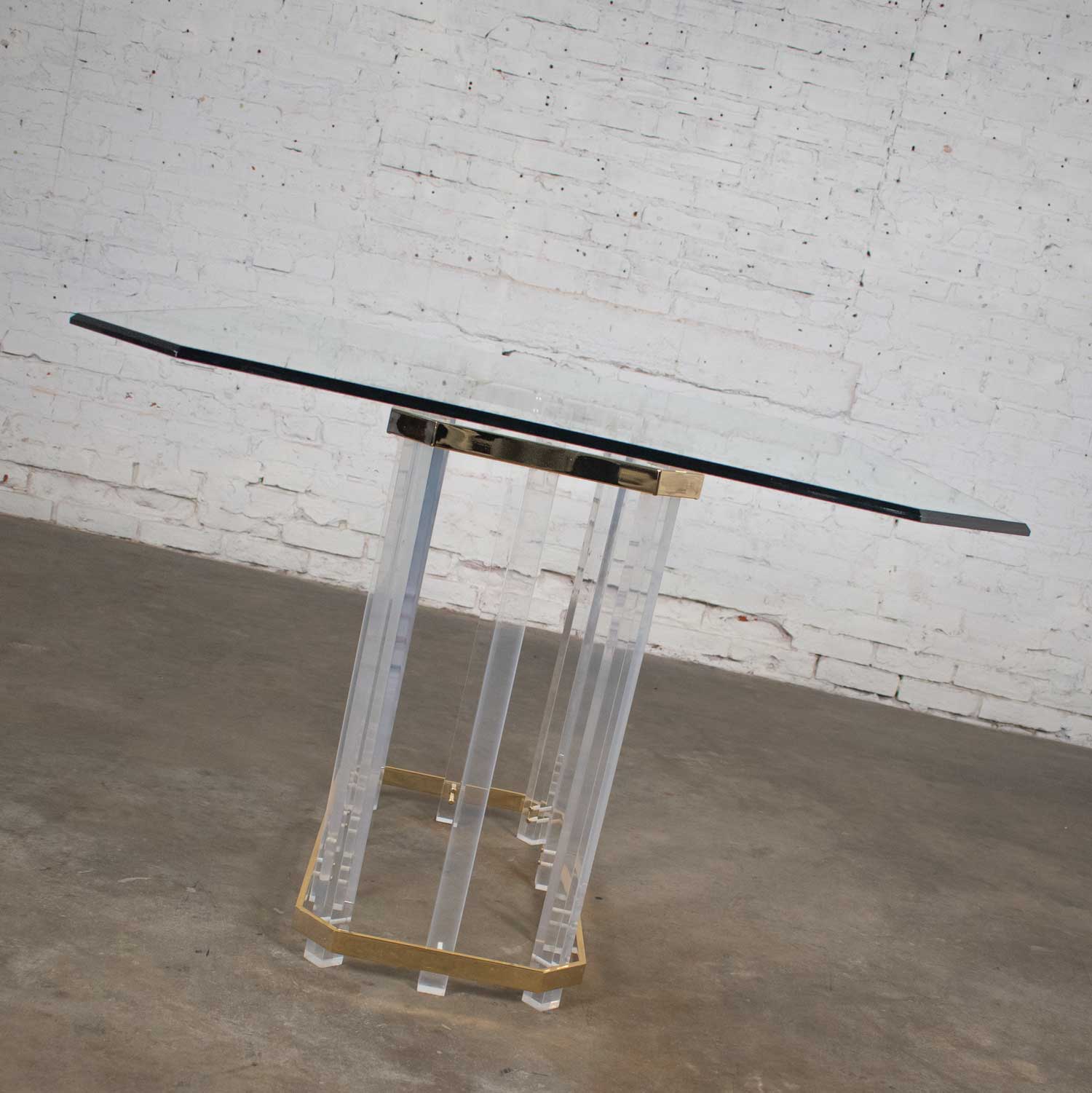Hollywood Regency Glass, Brass, & Lucite Dining Table in the style of Charles Hollis Jones