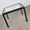 Vintage Blackened Oak Parsons Style Side Table with Glass Top