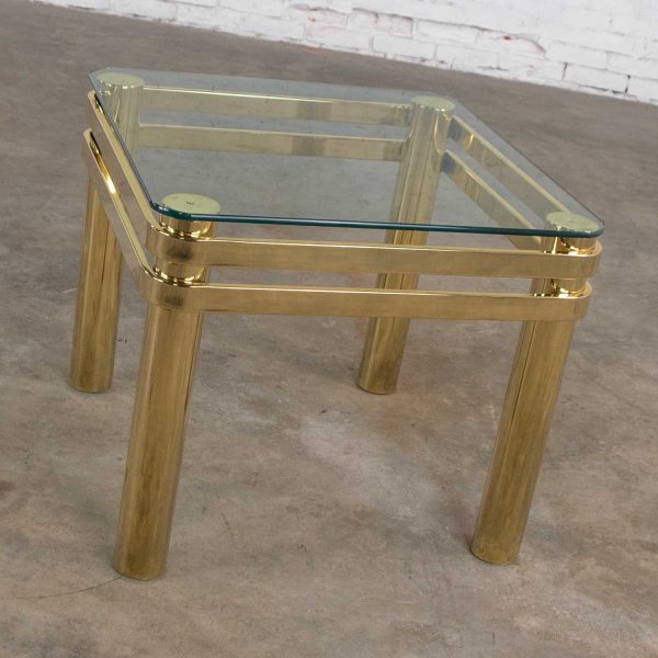 Vintage Modern Brass & Glass Side End Table with Glass Top Style Pace or Springer