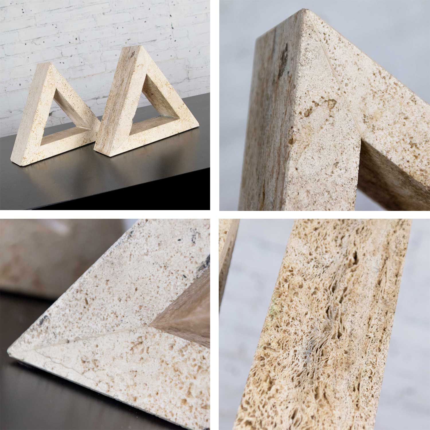 Modern Travertine Delta Shape Bookends Attributed to Fratelli Mannelli for Raymor