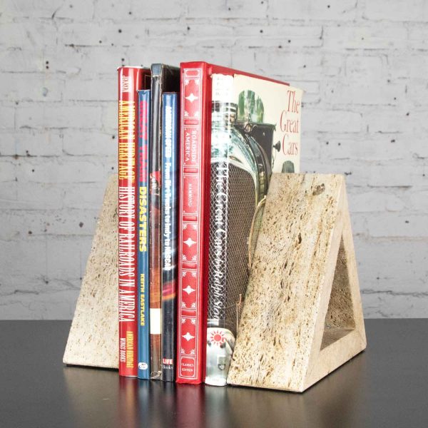 Modern Travertine Delta Shape Bookends Attributed to Fratelli Mannelli for Raymor