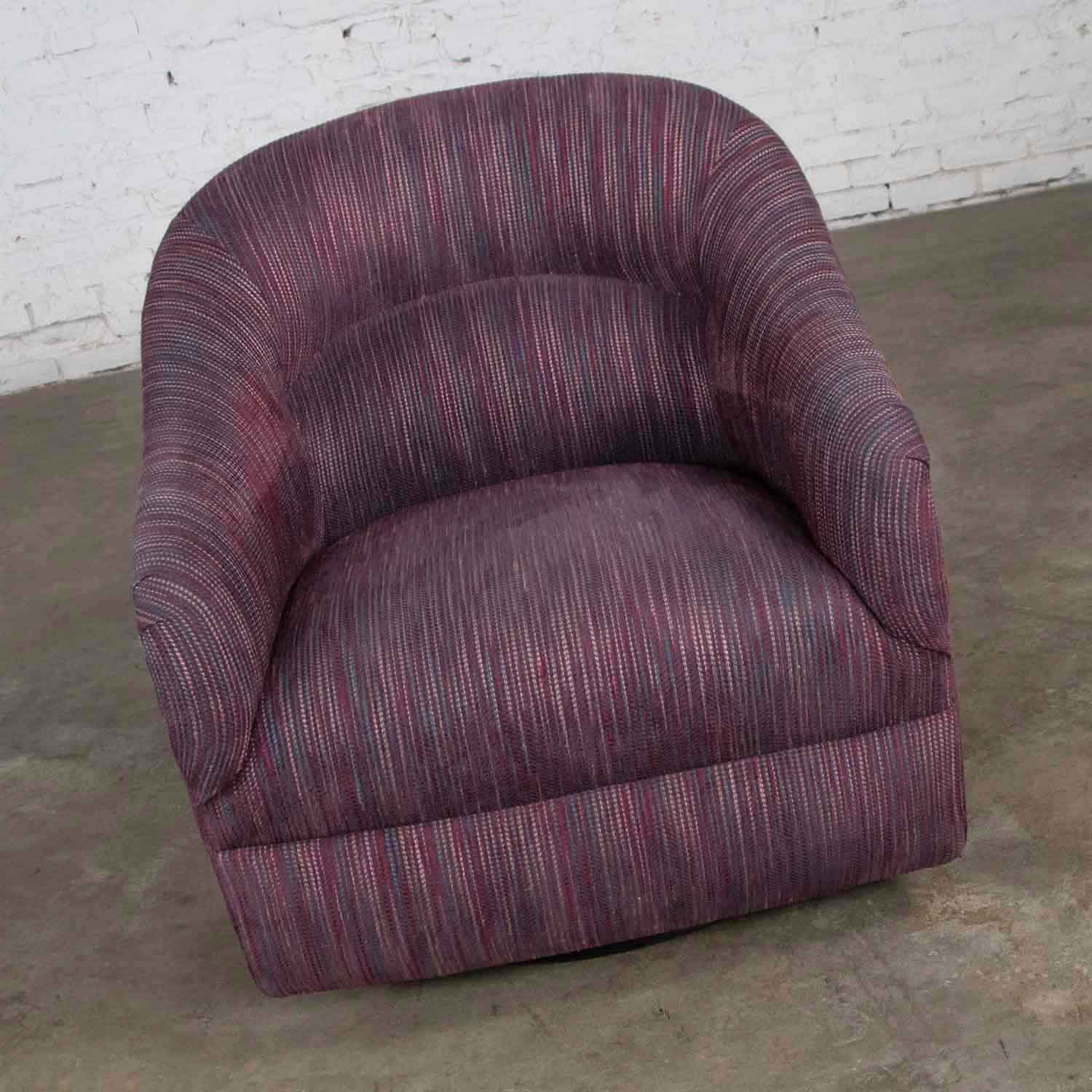 Vintage Modern Tub Shaped Swivel Rocking Chair in Eggplant Purple Upholstery