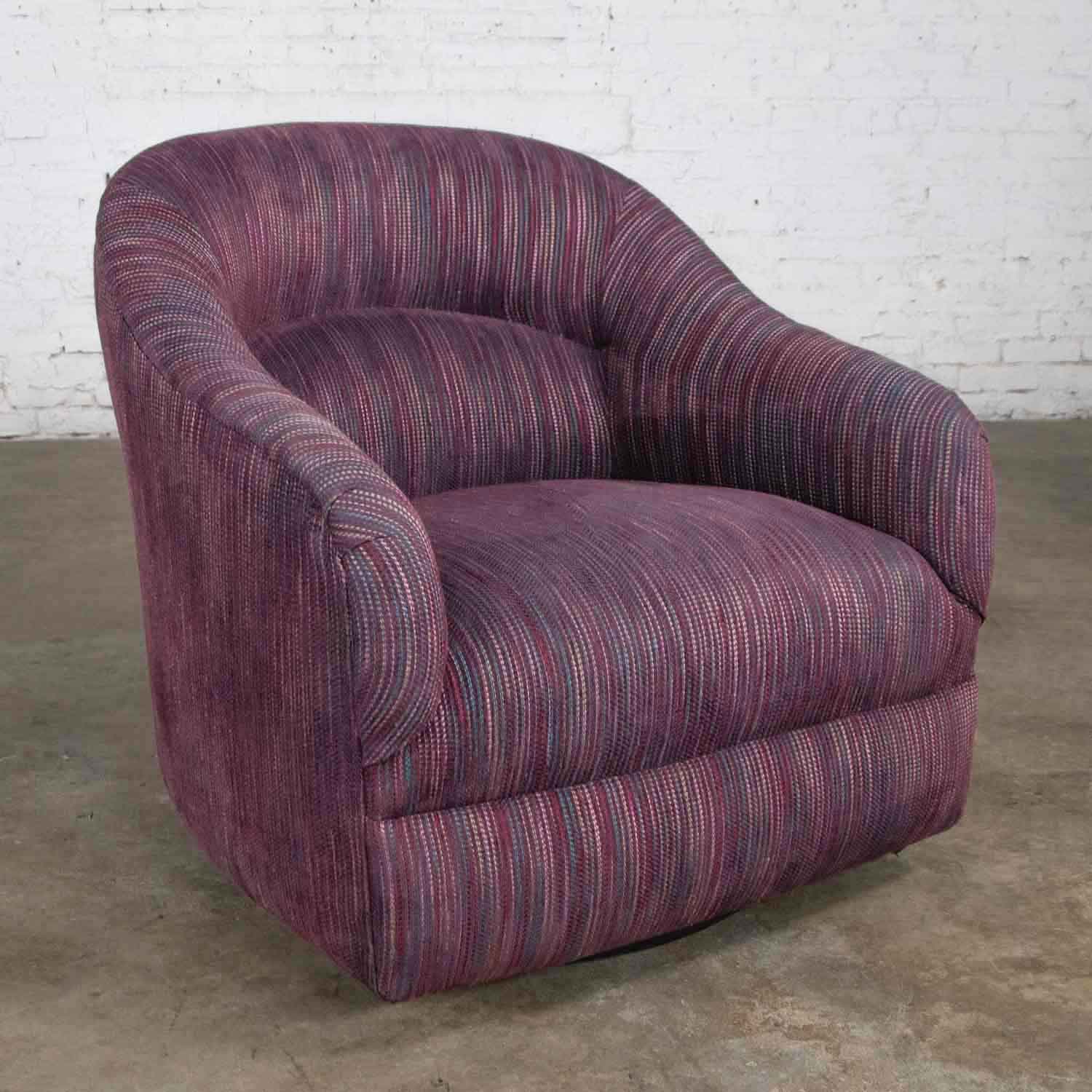 Vintage Modern Tub Shaped Swivel Rocking Chair in Eggplant Purple Upholstery