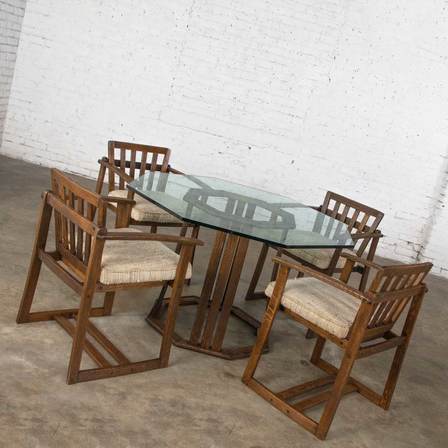 Vintage StavOak Dining Game Table & 4 Chairs from Jack Daniels’ Barrel Staves by Jobie G. Redmond 1981