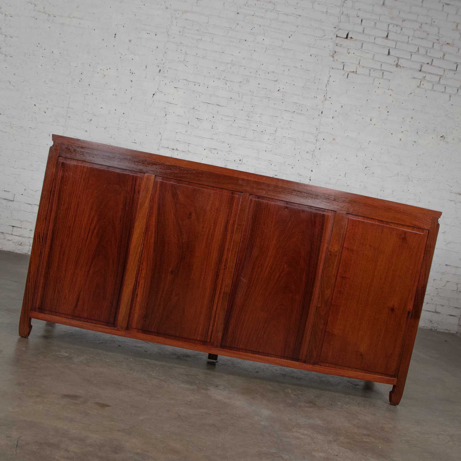 Vintage Solid Teak Chinoiserie Hollywood Regency Buffet Credenza in the Style of George Zee