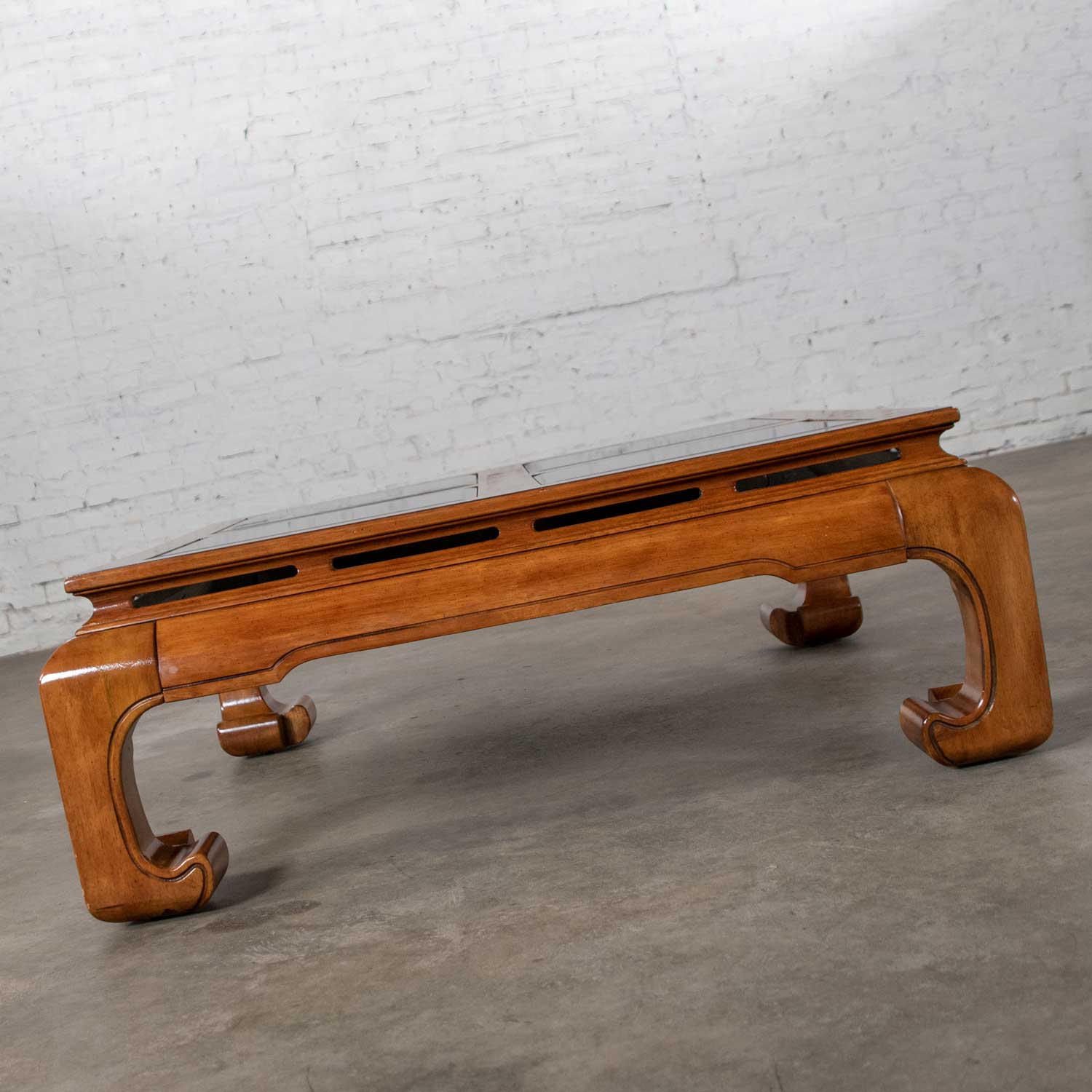 Chinoiserie Chow Leg Ming Style Large Square Coffee Table Attributed to Schnadig Intl. Furniture