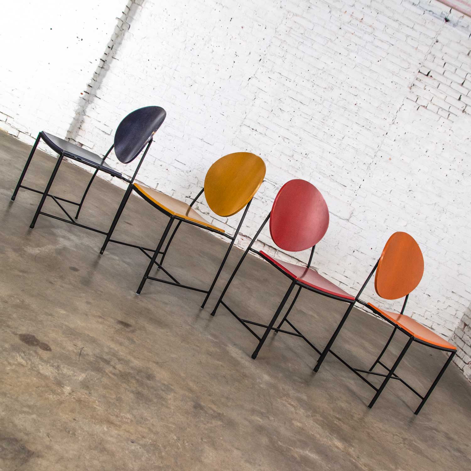 Vintage Postmodern Dakota Jackson Vik - Ter Dining Chairs Red Yellow Orange Blue