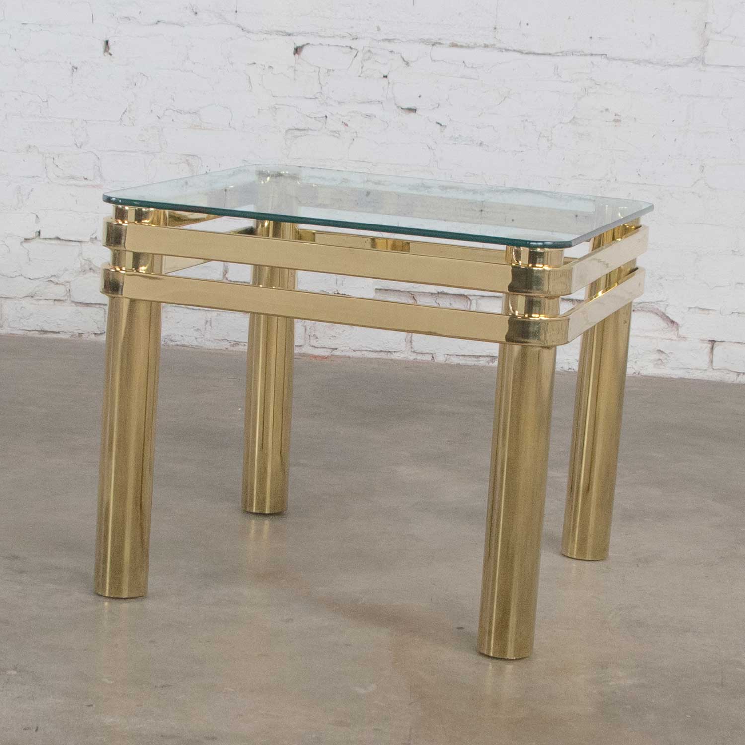 Vintage Modern Brass & Glass Side End Table with Glass Top Style Pace or Springer