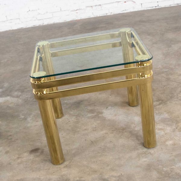 Vintage Modern Brass & Glass Side End Table with Glass Top Style Pace or Springer