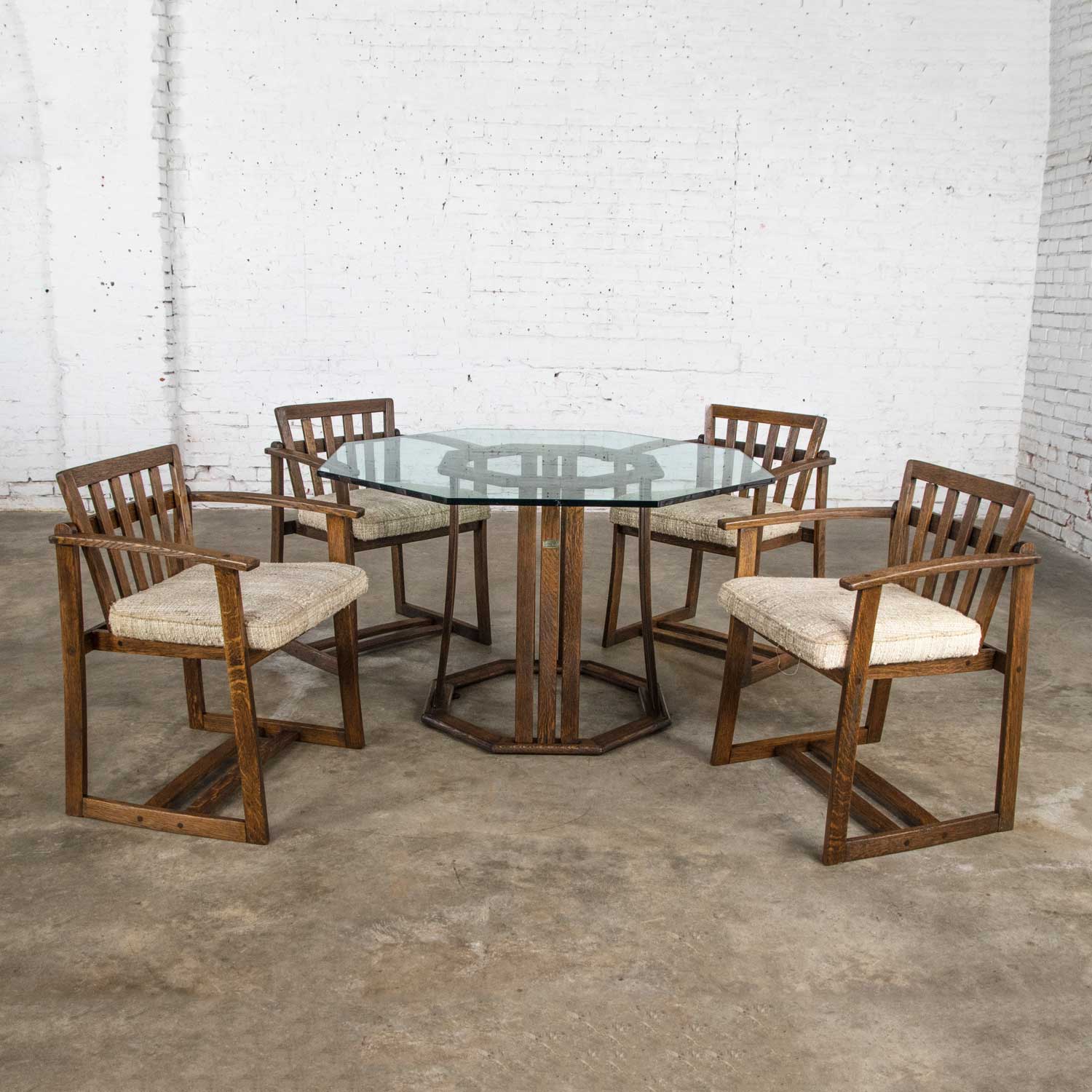 Vintage StavOak Dining Game Table & 4 Chairs from Jack Daniels’ Barrel Staves by Jobie G. Redmond 1981