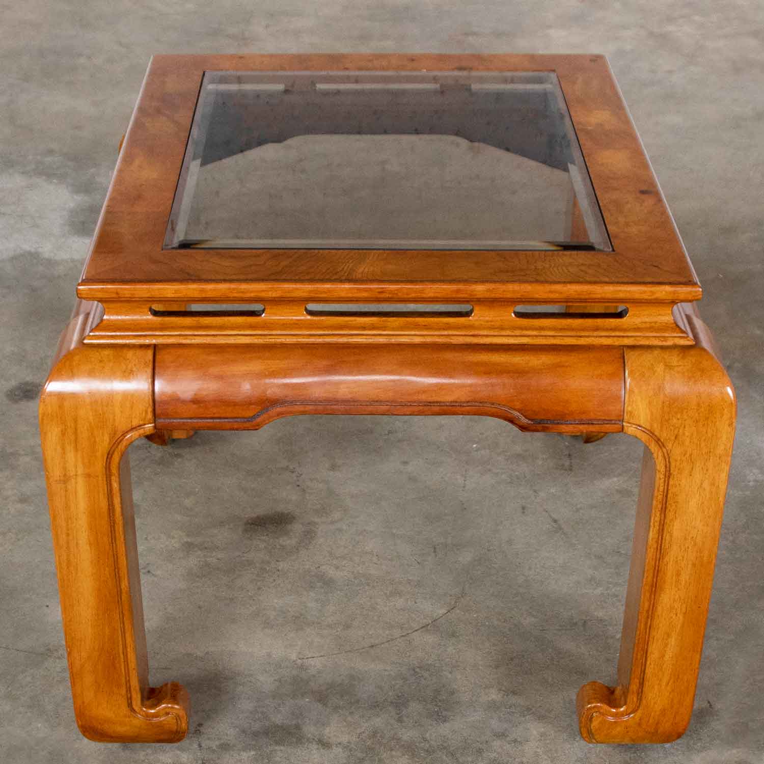 Chinoiserie Chow Leg Ming Style End Table Smoke Glass Top Insert Schnadig International Furniture