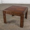 Vintage Modern Square Lane End or Side Table with Carved Leg Design & Chevron Veneer Top