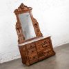 Antique Victorian Mirrored Dresser in Walnut & Burl Walnut with White Marble Top