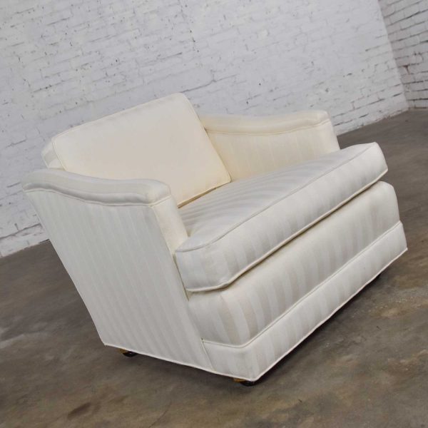 Mid Century Modern Off White Tone on Tone Stripe Lounge Chair on Rolling CastersMid Century Modern Off White Tone on Tone Stripe Lounge Chair on Rolling Casters
