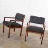 Modern Pair Black & Walnut Tone Wood Accent or Dining Armchairs by Haworth