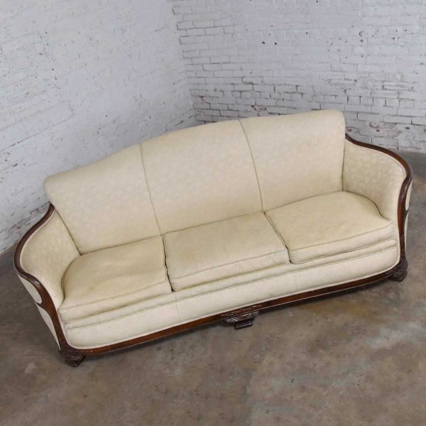 Vintage Art Deco or Art Nouveau Sofa with Walnut Frame & Trim from Vargas Fine Furniture Topeka KS