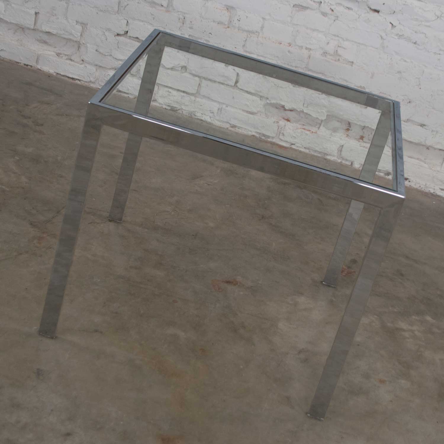Vintage Mid Century Modern Chrome & Glass Parsons End or Side Table after Baughman