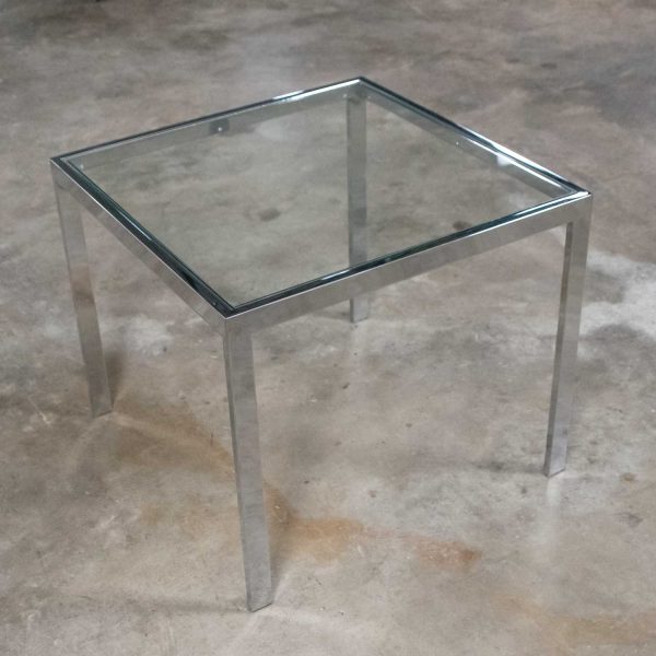 Vintage Mid Century Modern Chrome & Glass Parsons End or Side Table after Baughman