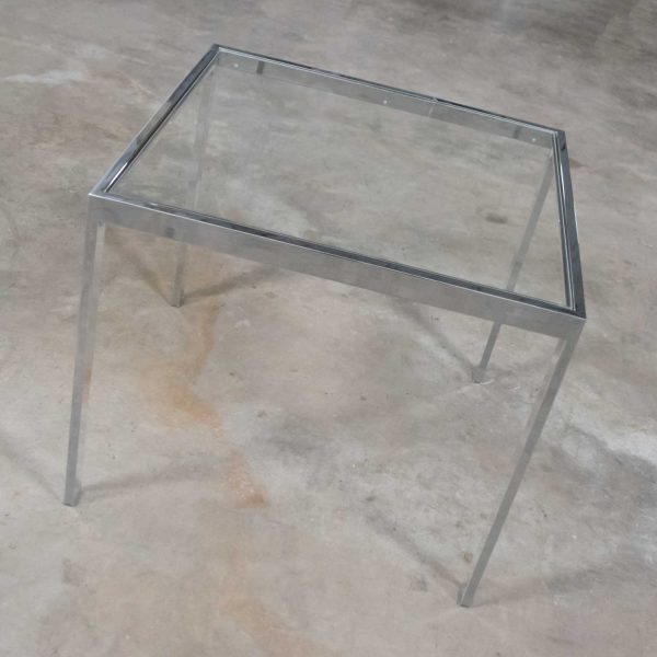 Vintage Mid Century Modern Chrome & Glass Parsons End or Side Table after Baughman