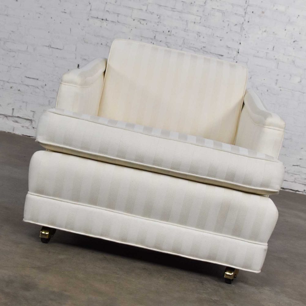 Mid Century Modern Off White Tone on Tone Stripe Lounge Chair on Rolling Casters